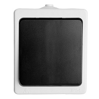 Переключатель 1-клавишный STEKKER, PSW10-112-54, 1-полюсный на 2 направления открытой установки, 250В, 10А, IP54, серый/графит 32756