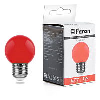 Лампа светодиодная Feron LB-37 Шарик матовый E27 1W 230V Красный 25116