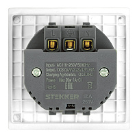 Розетка 1-местная з/ш с/з 16А + USB + Type C (механизм), STEKKER, 250В, 20W, серия Мия, RST16-3119-01, белая магнолия 50438