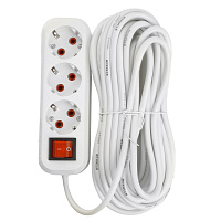 Удлинитель трехместный с/з  с выключ. STEKKER HM07-31-07 3x1мм2, 7м, серия Home (У16А-002), белый 49356