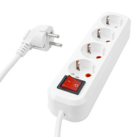 Удлинитель четырехместный с/з с выключателем STEKKER HM03-41-05 3x0,75, 5м, серия Home (У10А-003), белый 39525