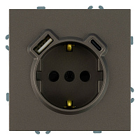 Розетка 1-местная з/ш с/з 16А + USB + Type C (механизм), STEKKER, 250В, 20W, серия Эмили, RST16-5119-09, антрацит, soft touch 50361