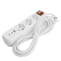 Удлинитель 3-местный с/з с выключ. STEKKER HM071-31-05 3x1мм2, 5м, 250В, 16А, 1USB+2C, 2.4A, сер Home, белый 50138