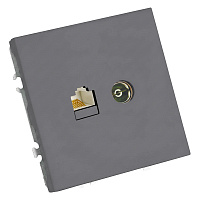 Розетка TV + компьютерная RJ-45 (механизм), STEKKER, серия Эмили, RST00-5106-10, платиново-серый, soft touch 49950