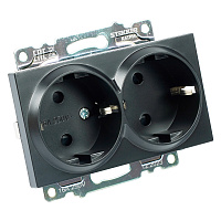 Розетка 2-местная с/з (механизм), STEKKER GLS16-7114-05, 250В, 16А с защитной шторкой, серия Катрин, черный 39612